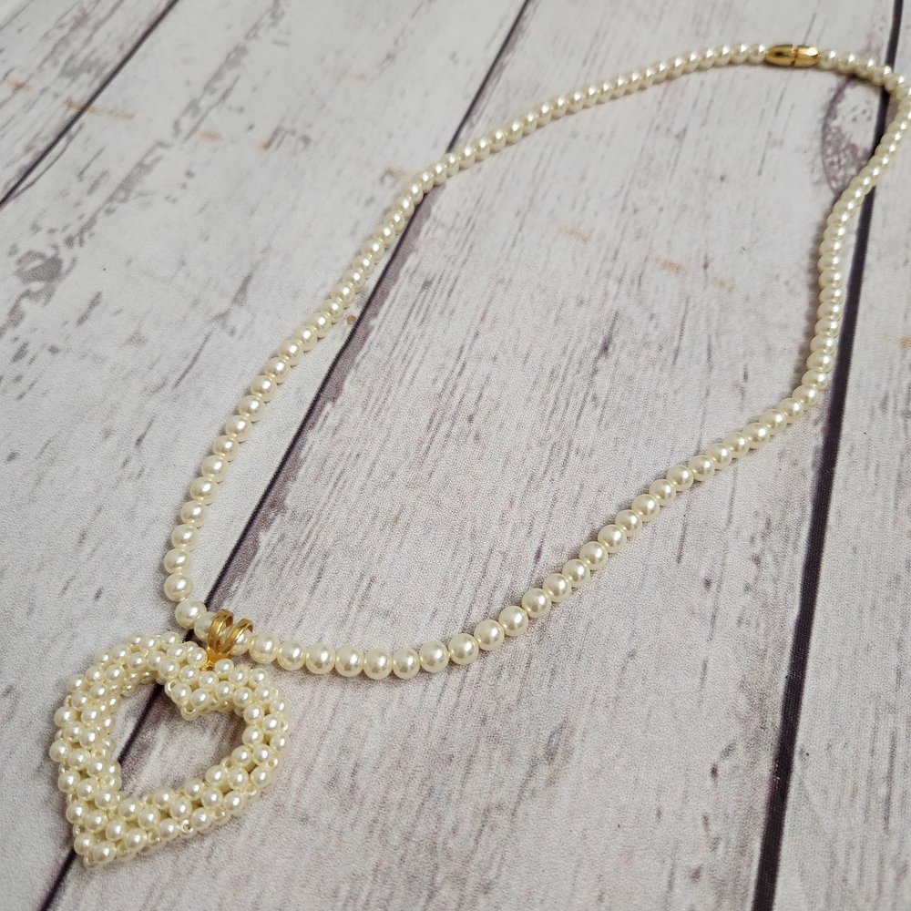 Pearl Heart Pendant Necklace - Ivory Faux Pearls